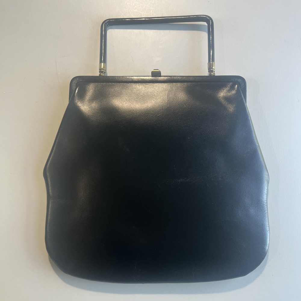 Leather Clutch Bag Gold Clasp Saks Fifth Ave Handle Classic Vintage 50's 60's